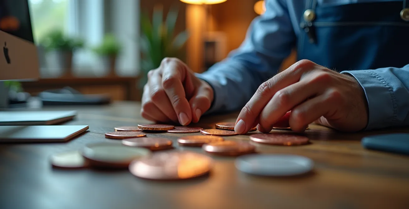 Gros plan sur des mains analysant une courbe de prix avec des échantillons de matières premières