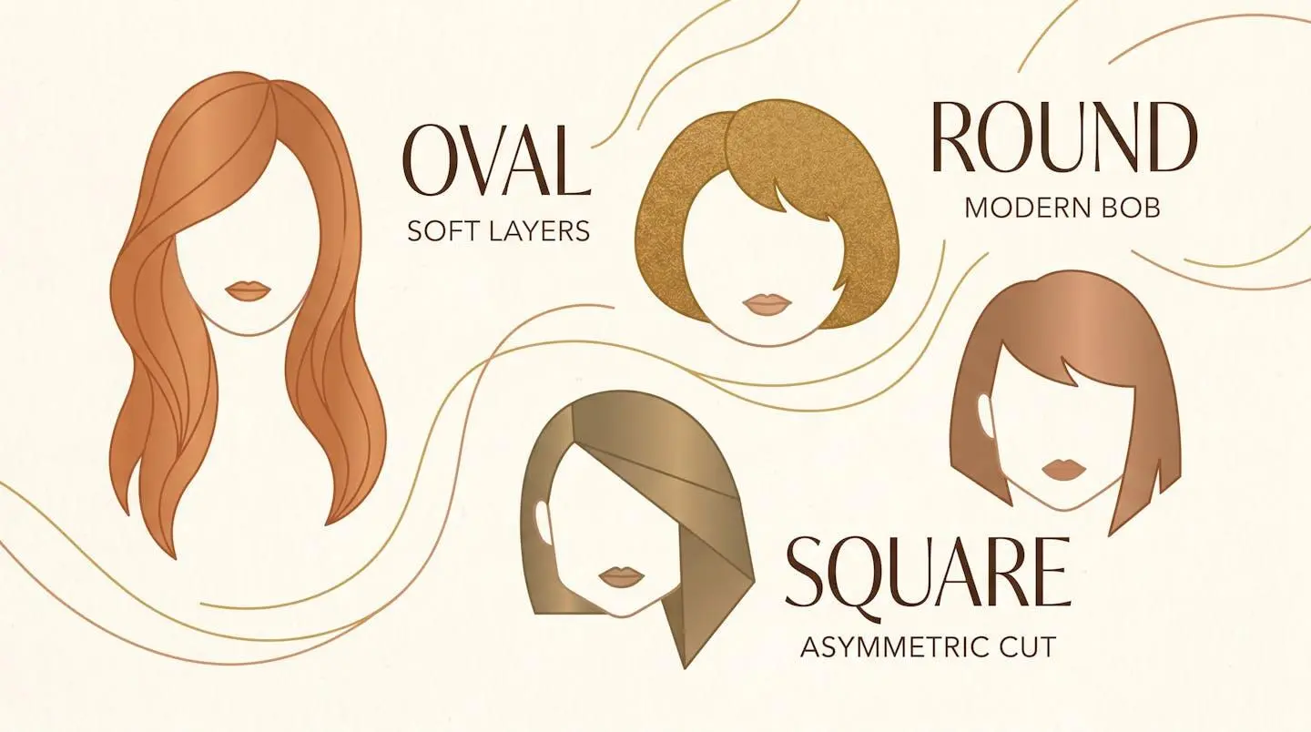Illustration des principes de coupe adaptés aux différentes formes de visage.