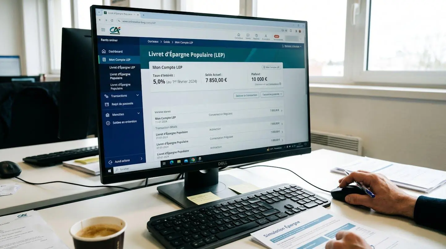 Écran d'ordinateur affichant l'interface LEP avec taux d'intérêt et conditions d'éligibilité en français