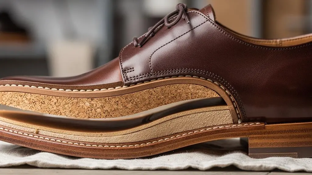 Vue en coupe détaillée d'une chaussure montée Goodyear montrant les différentes couches de construction artisanale